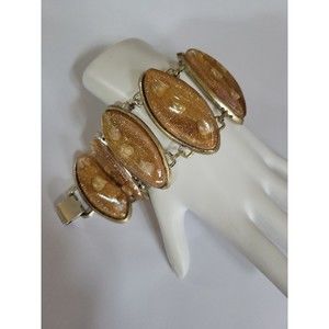 Vintage Lucite Snail Shell Bracelet Large Panels 1950s Mid-Century Bold Glitter